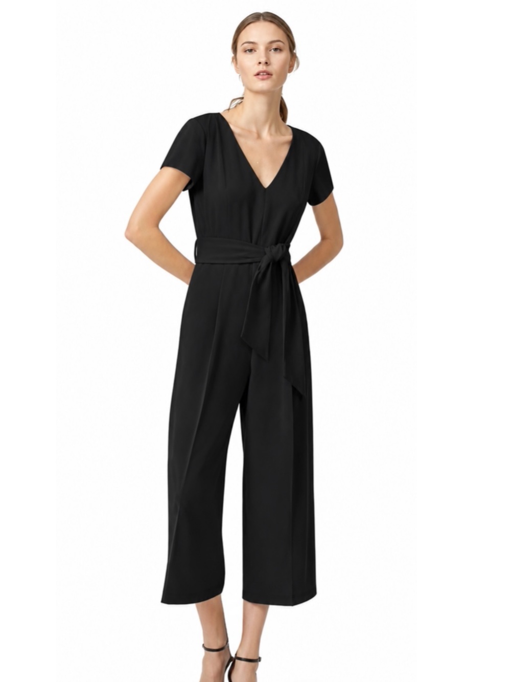 Club Monaco Sannah Jumpsuit Size 00 Black Sleeveless V-Neck Cropped
